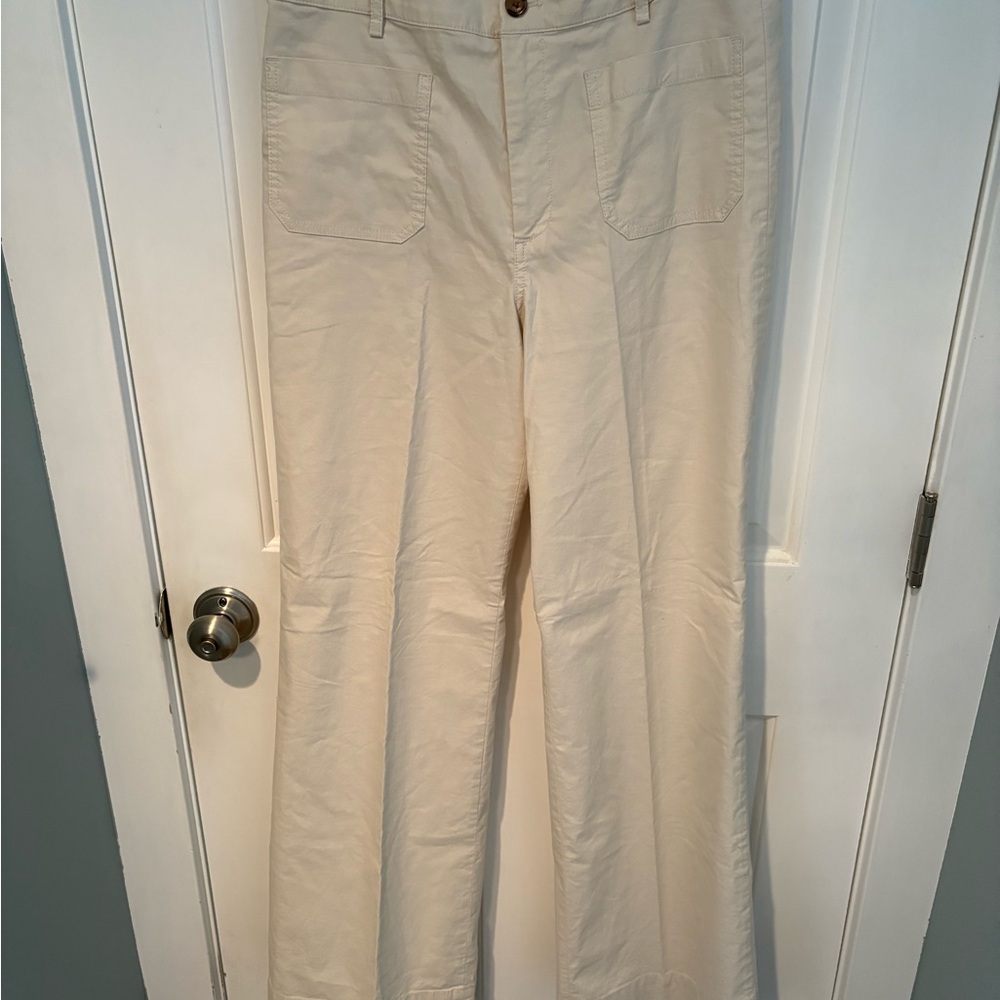 J. Crew Women’s Patch Pocket Wide Leg Cream Chinos Pants size 30 T tall